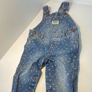 OshKosh Overalls Denim w/ White Hearts 9M